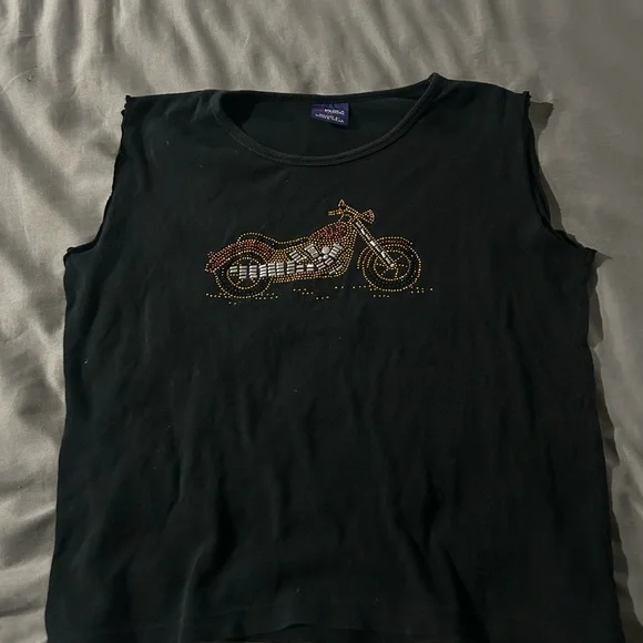 Women’s Black Sleeveless Top with Motorcycle Design Harley Davidson Tank Top - Picture 1 of 5